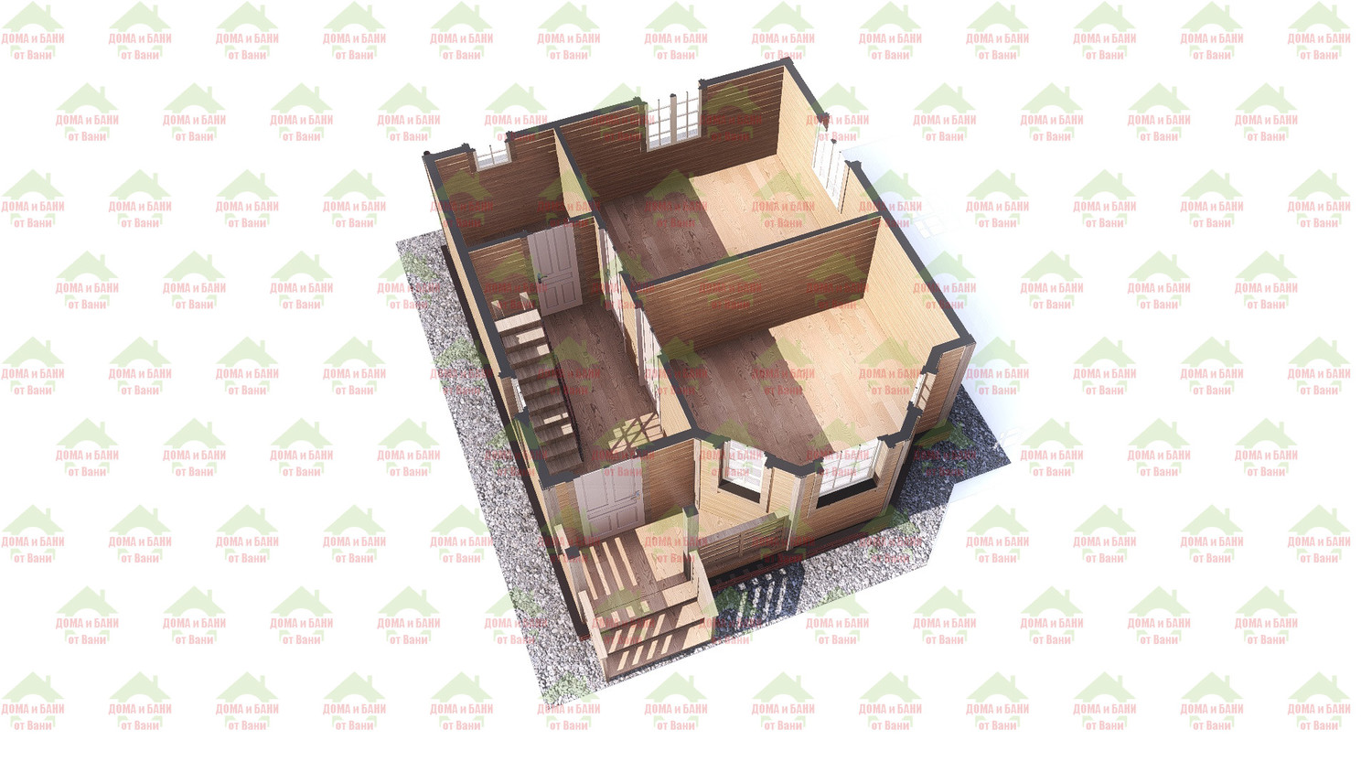 Дом в разрезе 1. Дом из бруса 6*7 м. "Ленинград". Дом в разрезе 1.