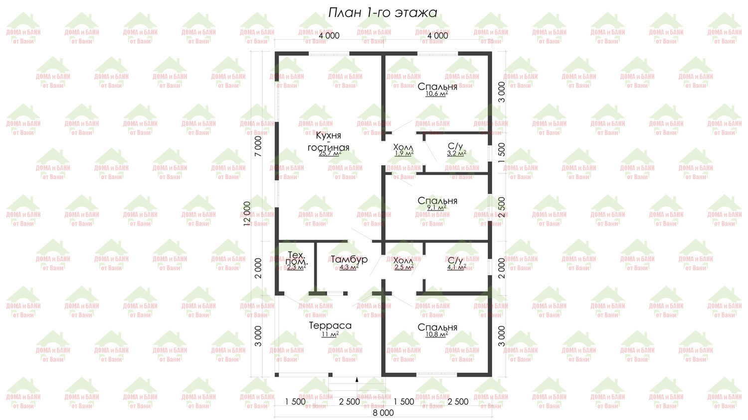 План дома. Дом из бруса 12*8 м. "Гатчина". План дома.